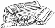 Cat Under Newspaper Rubber Stamp - 7A16