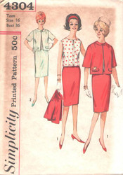 Uncut Vintage Simplicity 4304 Suit & Overblouse Sewing Pattern Size 16