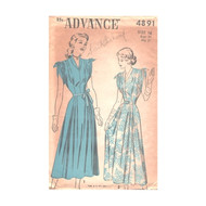 1940's Factory Folded Vintage Advance 4891 Dress Sewing Pattern Size 16 Bust 34"