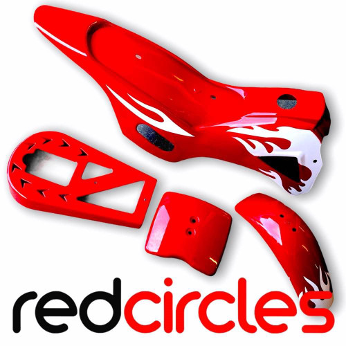 Red Flame Super Dirt Bike Plastics Set Red Circles Motorcycles Limited