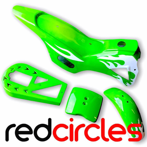 Green Flame Super Dirt Bike Plastics Set Red Circles Motorcycles Limited