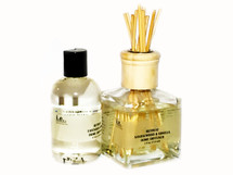 This elegant glass diffuser bottle will fit into any home decor.  It is filled with our fragrant diffuser oils and capped with a natural wood top.  It will provide a faint scent to any room.  Small enough for use in a bathroom or a dorm room.  It is safe to use in rooms throughout the day.  Unlike lovely scented candles, they do not require constant oversight because there is no flame to worry about and scenting the room does not require a flame or an electrical outlet. Directions:  Pour the scented diffuser oil base into the glass diffuser bottle.  Screw on the natural top to secure the bottle.  Put all of the diffuser reeds into the top opening of the bottle.  Place on a flat surface, away from drafty areas. Turn the reeds every day for the first week to ensure the reeds are fully saturated with the scented oil base.  Ingredients:  this diffuser oil base is manufactured from a reputable wholesaler in California to specifically blend with fragrance oils.  We use essential oils to fragrant our diffusers.  This diffuser base is a Volatile Organic Compound that is compliant to meet California regulations.  The California Air Resources Board (CARB) sets a limit to 18% for liquid air fresheners, so this diffuser base, which contains 6% alcohol, complies.  This diffuser oil base makes fragrance thinner, or less viscous, so that it flows up the reed easily and fragrances the air in the room.  Reed diffuser does not have any added chemicals.  Size:  Glass Bottle, 7 oz.  Note:  This comes with 2 sets of (10 Reeds).  Customers:  Be sure to turn reeds every couple of days.  Purchase refill oils in 8 oz bottles.  CAUTION:  Keep out of reach of children and away from pets. Keep away from drafty areas, fans, and flames.  Not for topical application.  Not for internal use.  