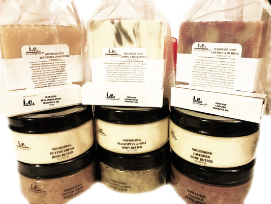 LOVE FEST LARGE:  In this set, we pre-selected some of our most popular products and paired them to compliment each other for a relaxing and enjoyable experience.  This set consists of these four items suitable for women and men.  (1) Nourishing Body Butter (8 oz) (Get one of our popular scents);  (1) Based on the Scent Combination you get either the Stimulating Sugar Scrub (8 oz) OR the (Balancing Dead Sea Salt Scrub (8 oz);

We paired the Handmade Soap and the Seductive Fragrance Oil to compliment the Body Butter and Scrub selected.  (1) Handmade Soap (Large 5.55-7 oz)--Butter Cream, Buttermilk, Coconut, Eucalyptus & Mint, Lavender, Lavender, Mango, & Papaya, Lemon & Eucalyptus, Lemongrass, Strawberry & Melon, Strawberry & Champagne);  (1) Seductive Fragrance Oil (Get one of our popular scents--Lavender, Linen, Sexy Sandalwood, Pretty Sexy, Calyx, Coconut, Strawberry & Melon, Strawberry & Champagne);  WHILE SUPPLIES LAST.  LIMITED TIME ONLY.   SPECIAL OFFER:  FREE GIFT WRAP.