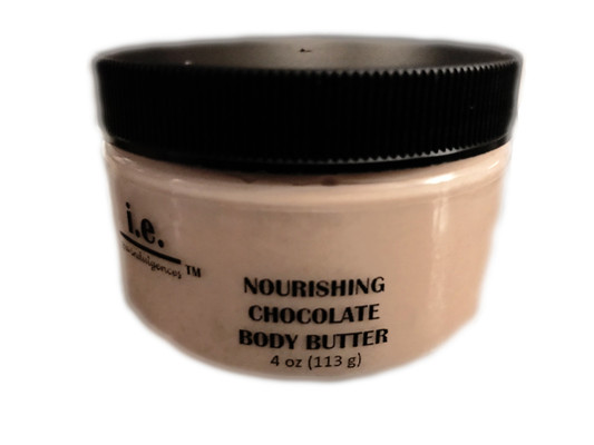 CHOCOLATE VEGAN BODY BUTTER:  This formulation of our famous Body Butter is VEGAN and ALMOND-FREE for all of those with almond allergies.  This chocolate body butter was first introduced during the holiday season and after Valentine's Day, we decided to offer it as part of our regular line for a limited time.  Nourish your body with the buttery goodness.  A little goes a long way to provide the moisture your body craves.  It is made with the finest natural ingredients that your body will love. Enjoy treating yourself to this nourishment daily.  You will not only enjoy how your skin feels but you are sure to have people saying to you, "wow, you smell good enough to eat! what is that you are wearing?"  It is sure to provide your skin with the nourishment it needs (in all climates) without leaving your skin feeling greasy.  It is a customer favorite!  Ingredients:  Proprietary blend of five natural butters including pure african shea butter, mango butter, monoi butter, cocoa butter, and hemp butter, beneficial oils of organic unrefined coconut oil, argan oil, and hemp seed oil; carnauba wax, aloe vera, vitamin E, pure cacao, and fragrance oils.  Directions:  Apply a small amount of the nourishing body butter into the palm of your hand, rub together, apply to the desired body part, and massage into skin. FOR EXTERNAL USE ONLY.