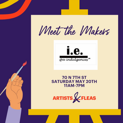 CELEBRATE CREATIVITY WITH I.E. SPA INDULGENCES AT ARTISTS & FLEAS WILLIAMSBURG, SATURDAY, MAY 20, 2023.

Customers LOVE our fragrances.  You will have an opportunity to create your own signature fragrance when you join me and my fellow makers for a day of creative expression at @artistsandfleas.  We will have workshops, live art demos, giveaways, and more.  See the full list of events, www.artistsandfleas.com/meet-the-makers-of-artists-fleas.

Find us at 70 North 7th Street, Brooklyn, NY  11AM-7PM.  Meet me at our booth.

-CREATE YOUR OWN SIGNATURE FRAGRANCE.  YOU WILL GET 1 OUNCE OF FRAGRANCE AND A ROLLER TO CARRY WITH YOU.

We can't wait to see you there!