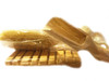BATH ACCESSORIES SET:  This set is the perfect complement to your bathing enjoyment or to add to any gift.  The set includes:  one wooden soap dish with grooves; one small wooden scoop; one natural pumice brush; and one scented sachet in an organza bag.