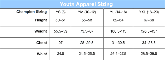 champion hoodie youth size chart