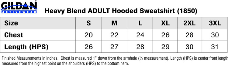 gildan heavy blend sweatshirt size chart