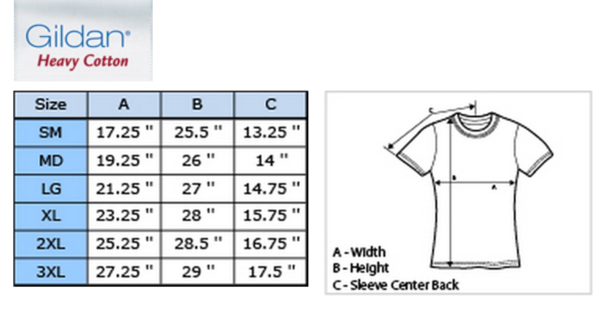 Gildan Heavy Cotton T-shirt Size Chart
