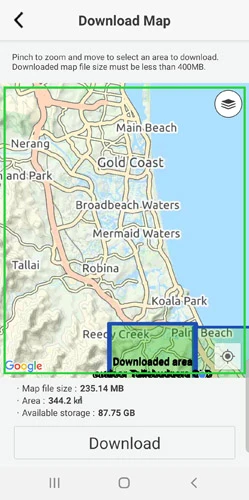 Dogtra Pathfinder 2 GPS Dog Track, Train System &mdash; app screen for downloading an offline map area
