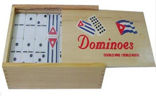 Double 9 Dominoes in Wood Box w/ Cuban Flag