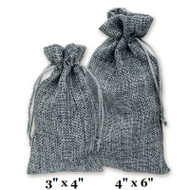 Grey Burlap Fabric Drawstring Bags - 12Bags/Pk (4" x 6")