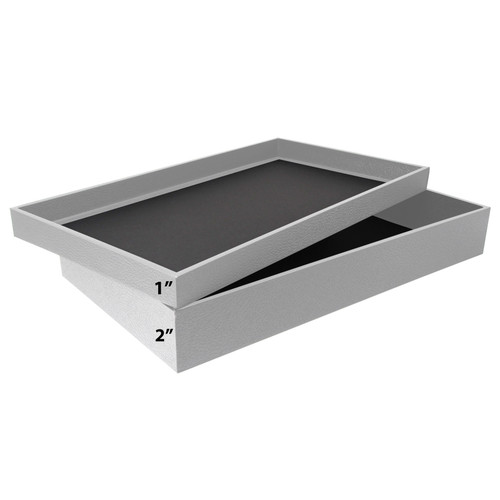 1" and 2" deep standard size grey leatherette trays