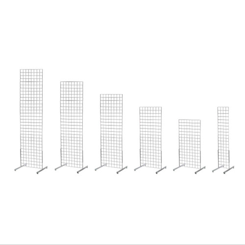 6 Sizes of Gridwall Panels, 2'x8', 2'x7', 2'x6', 2'x5', 2'x4', and 1'x5' lined up for size comparison.