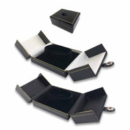 Bangle/Watch Snap-Tab Leatherette Boxes in Black with Black velvet and Black with White velvet lining.