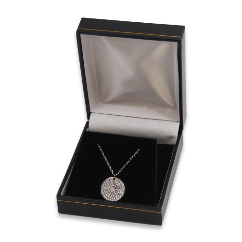 Black Earring Pendant w/White Satin interior Black Classic Leatherette Box Opened