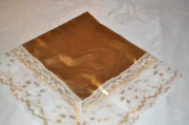 Golden Beauty Satin Lap Scarf with White & Gold Lace