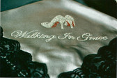Gray Satin Lap Scarf with Black Lace "Walking In Grace"