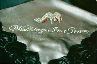 Gray Satin Lap Scarf with Black Lace "Walking In Grace"