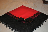 Red Satin Lap Scraf with Black Lace and Rhinestone Center Bow