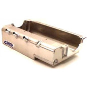 Engine Oil Pan, Dry Sump, 5 in Deep, Three 12 AN Male Passenger Side Pickups, Aluminum, Natural, Small Block Chevy, Each 