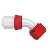 Fitting, Hose End, AQP/Starlite, 45 Degree, 4 AN Hose Crimp to 4 AN Female, Aluminum, Red / Silver, Each 