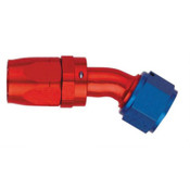 Fitting, Hose End, AQP/Starlite, 45 Degree, 6 AN Hose to 6 AN Female Swivel, Aluminum, Blue / Red Anodize, Each 