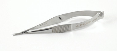 Vannas Curved Capsulotomy Scissors, Serrated Handle Sharp Tips (242-404-141) MSI Precision
