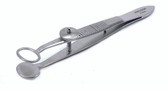 Baird Chalazion Forceps, Serrated Handle With Polished Finish, Locking Thumb Screw, Oval Solid 15mm Wide Lower Plate, Open Upper Plate With Inside Dimensions Of 11mm X 8mm, And Overall Length Of 3 3/4" (97mm)