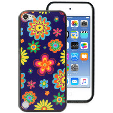 Blue Hippie Flowers Printed Hard Back Case for Apple iPod Touch 5 5th Gen Cover 