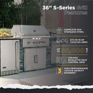 Coyote S-Series 36 inch Grill LED Lights, Ceramics, Rotis, Built In 
