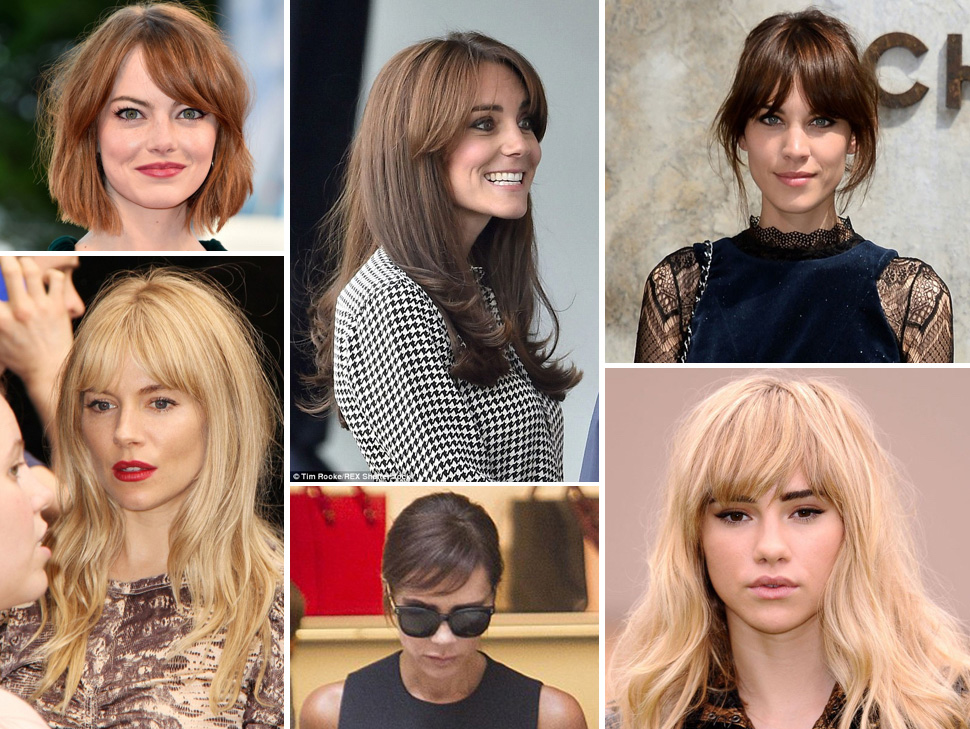 Emma Stone, Kate Middleton, Alexa Chung, Victoria Beckham, Sienna Miller, sporting a fringe