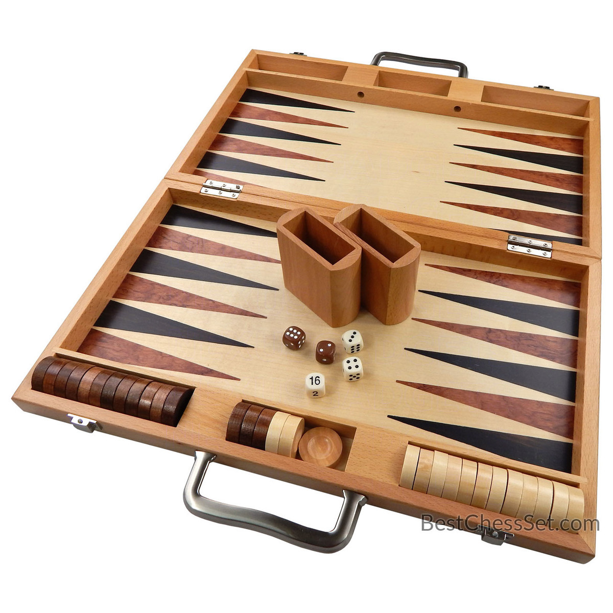 and Bass Wood Backgammon Board Game Beech Sapele Large 17 Inch Set Duboce Inlaid Walnut 