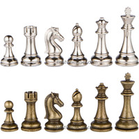 Neptune Silver and Bronze Metal Chess Pieces with 3.5 Inch King and Extra Queens, Pieces Only, No Board