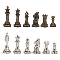 Edgemar Silver and Bronze Metal Chess Pieces with 3.75 Inch King and Extra Queens, Pieces Only, No Board