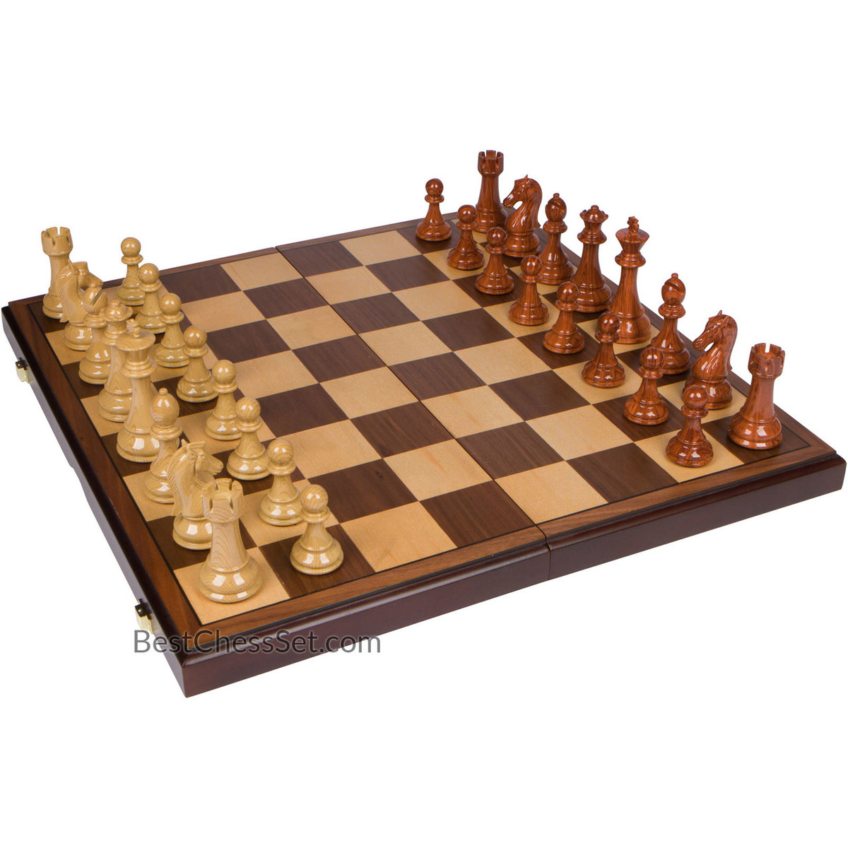 Abigail Chess Inlaid Wood Folding Board Game with Pieces, Extra Large 21  Inch Set