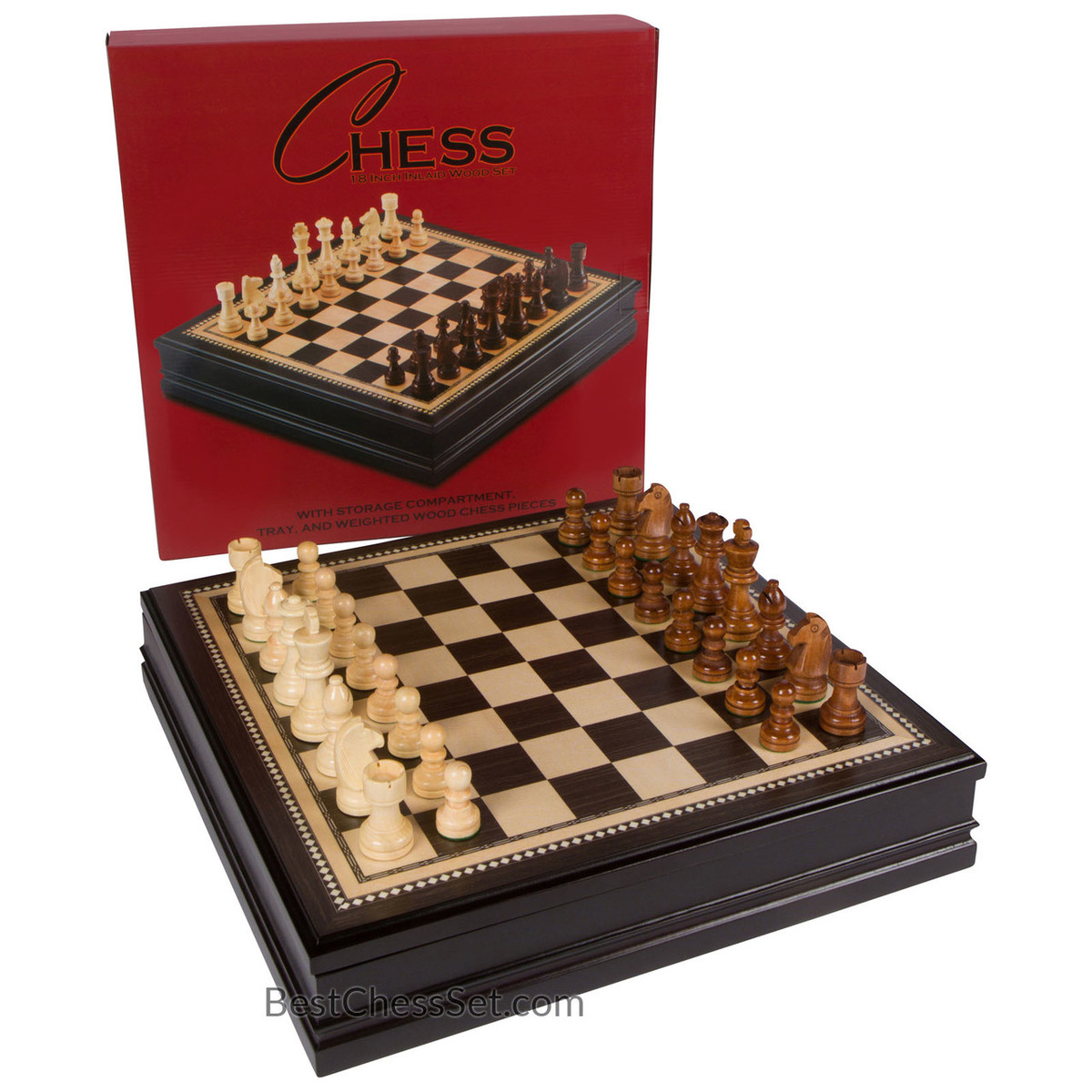 Kavi Inlaid Wood Chess Board Game with Weighted Wooden Pieces