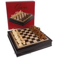 Helen Chess Inlaid Wood Board Game Set with Weighted Wooden Pieces 