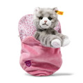 EAN 099304 Steiff plush Cindy cat in heart bag, gray tabby