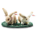 EAN 006128 Steiff cotton velvet Rabbit pin cushion set, beige/white