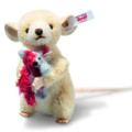 EAN 007385 Steiff wool plush Lina mouse with mohair Harlequin Teddy bear, cream/red blue