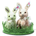 EAN 007408 Steiff wool plush rabbit set, soft green/apricot