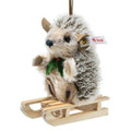 EAN 684135 Steiff mohair Sledding hedgehog ornament, brown/beige