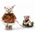 EAN 005862 Steiff wool plush mama Teddy bear with child on holly express, beige/brown tipped