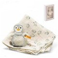 EAN 242953 Steiff plush Lio penguin grip toy with rattle and burp cloth gift set, multicolored
