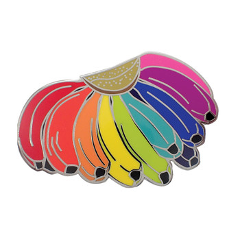 Rainbow Bananas Lapel Pin Hard Enamel Silver