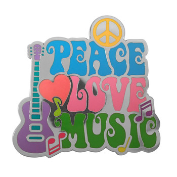 Peace Love Music Lapel Pin Hard Enamel Black Nickel