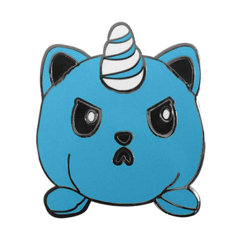 Kittencorn Lapel Pin Hard Enamel Silver Blue
