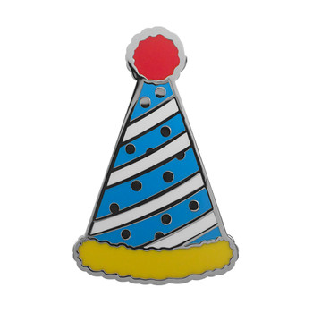 Birthday Hat Lapel Pin Hard Enamel Silver