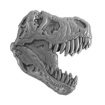 T-Rex Skull Lapel Pin 3D Die Struck Antique Silver